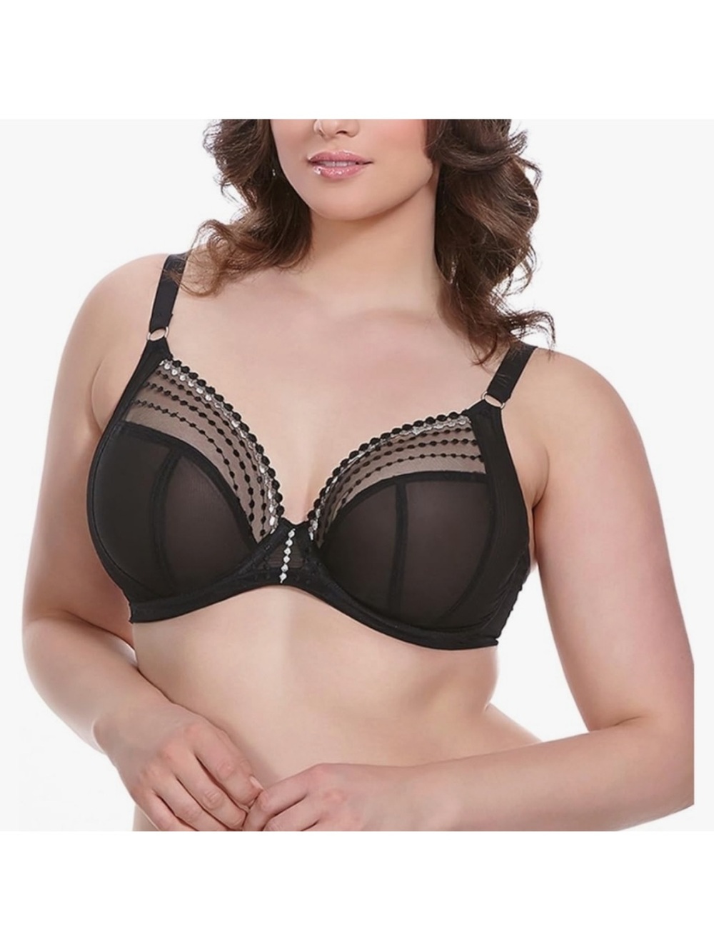Elomi Matilda Underwire Plunge Bra Mesh Unpadded Unlined Black 40ddd EL8900